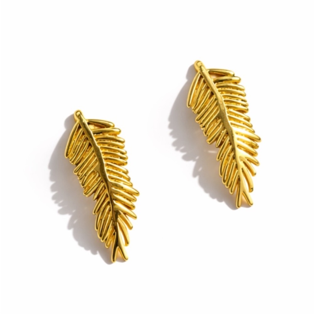 New! Lane Gold Boho Leaf Post Drop Earrings NWOT